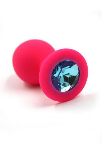 Анальная пробка из силикона Kanikule с голубым кристаллом, розовая