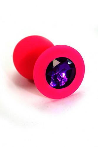 Анальная пробка из силикона с фиолетовым кристаллом Kanikule, розовая