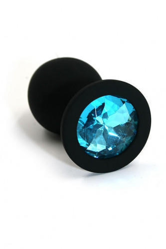 Анальная пробка из силикона с голубым кристаллом Kanikule, черная