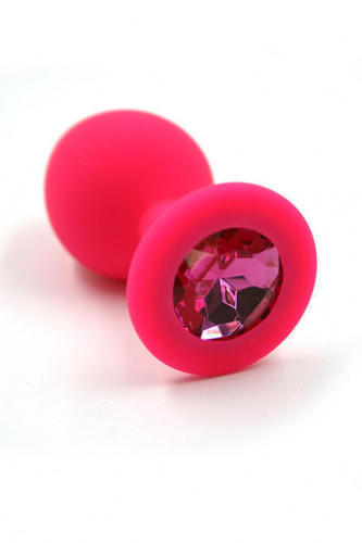 Анальная пробка из силикона с темно розовым кристаллом Kanikule, розовая