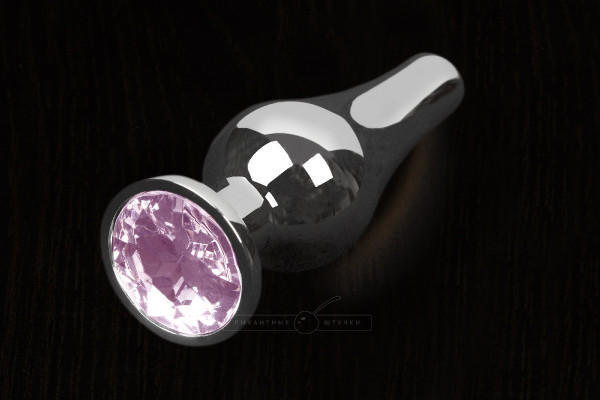 Анальная пробка маленькая Пикантные Штучки с розовым кристаллом, серебристая, 8.5 см