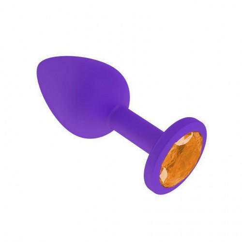 Анальная втулка силиконовая фиолетовая с оранжевым кристаллом маленькая