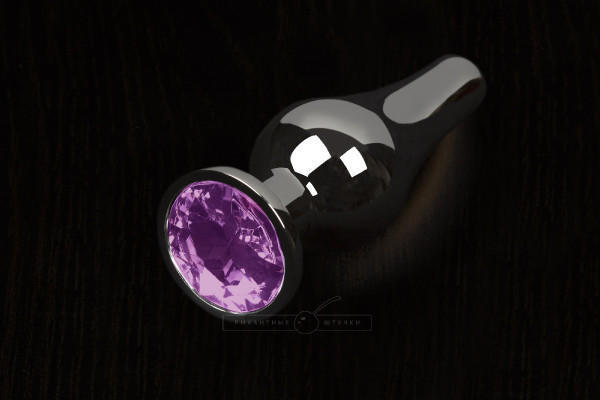 Маленькая анальная пробка Пикантные Штучки с фиолетовым кристаллом, графит, 8.5 см