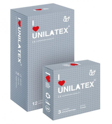 Презервативы Unilatex 12 шт + 3 шт в подарок, рельефные с точками